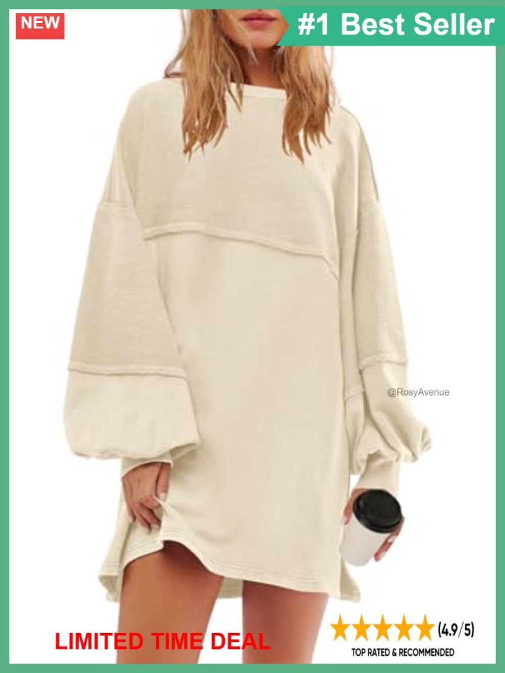 Oversized Long Sleeve Sweatshirt Dress Patchwork Tunic Pullover